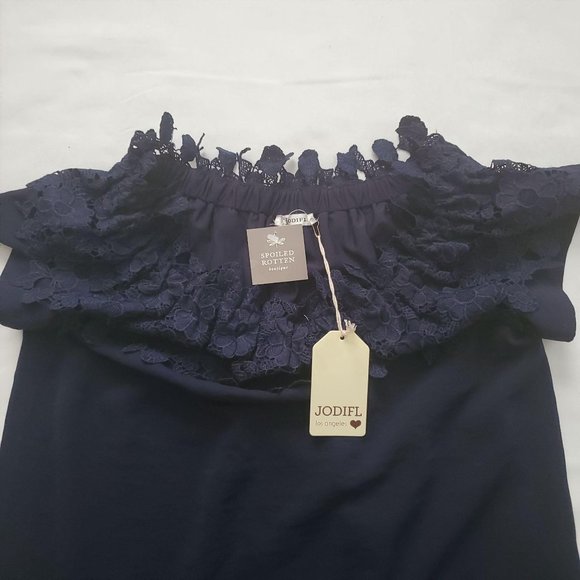 JODIFL Women's Lace Off-Shoulder Short Sleeve Black Blouse Size Small NWT - Picture 13 of 14